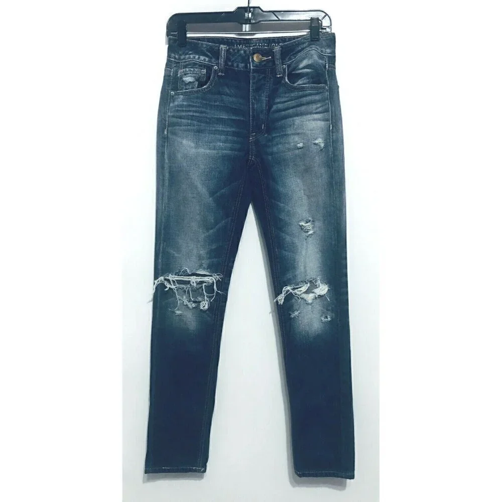American Eagle Womens Size 00 Tomgirl Destroyed Distressed Button Fly Jeans